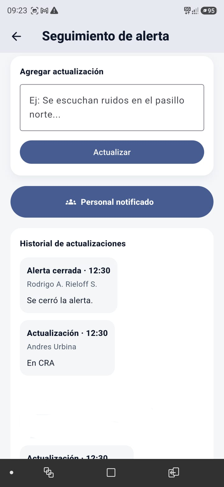 Historial de actualizaciones de una alerta en SILIENTE