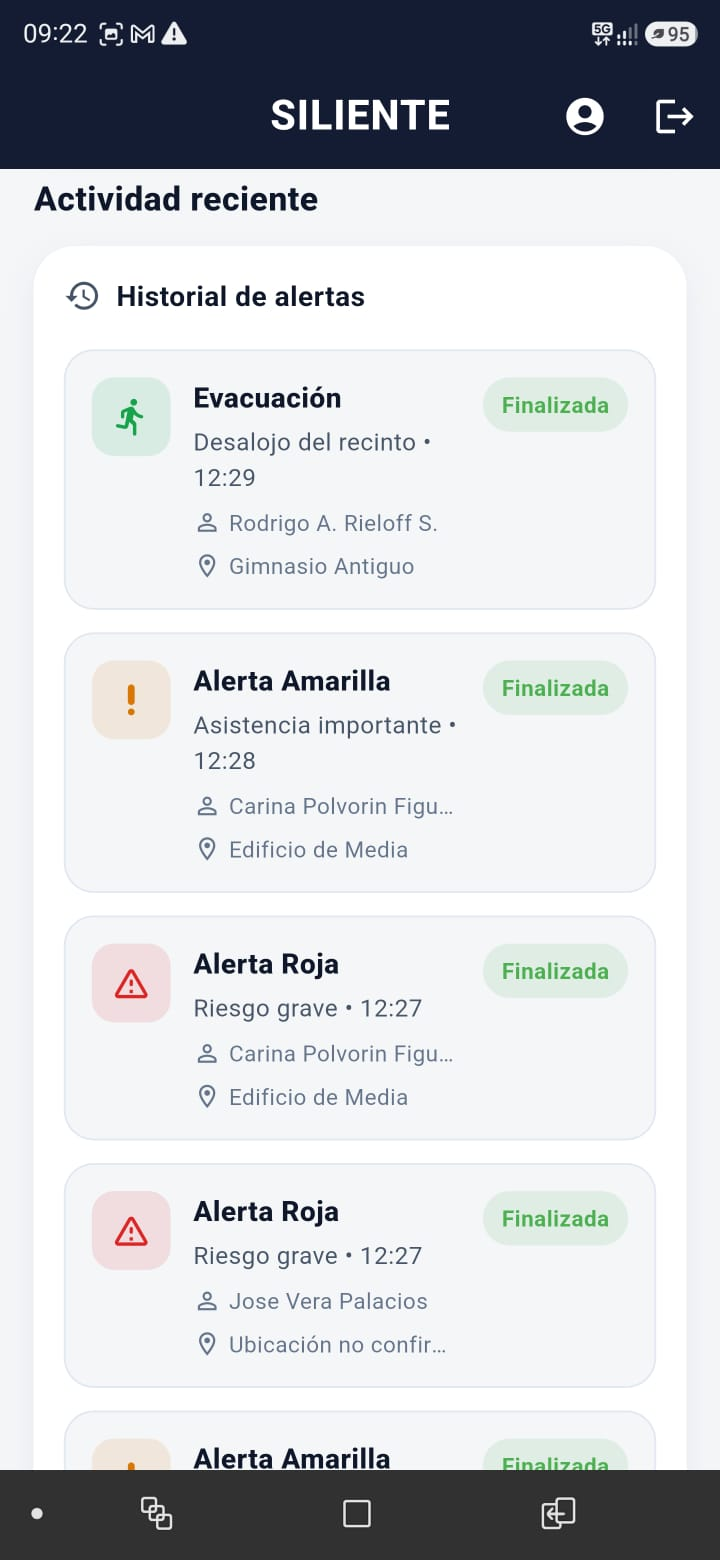 Historial de alertas finalizadas en SILIENTE