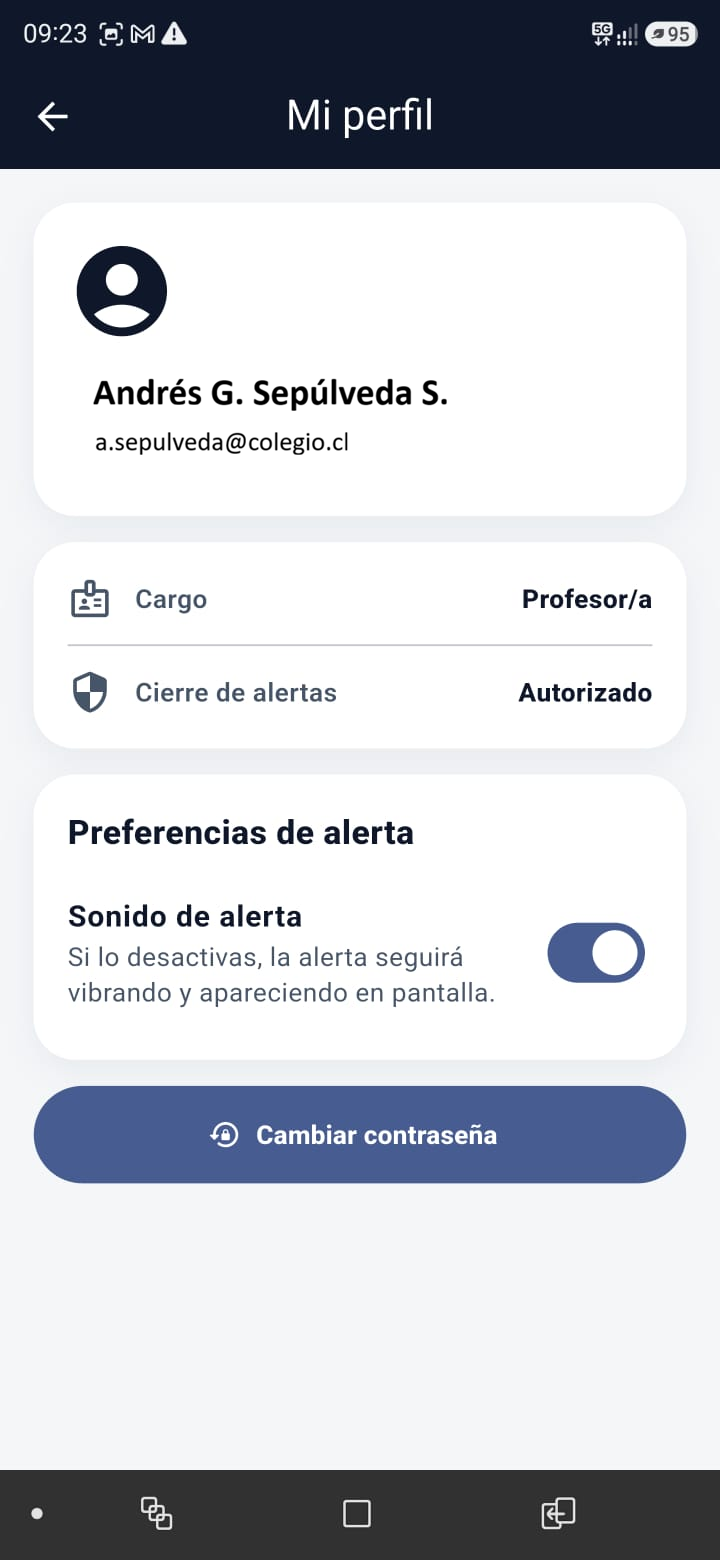 Perfil de usuario con cargo, permisos y preferencias de alerta